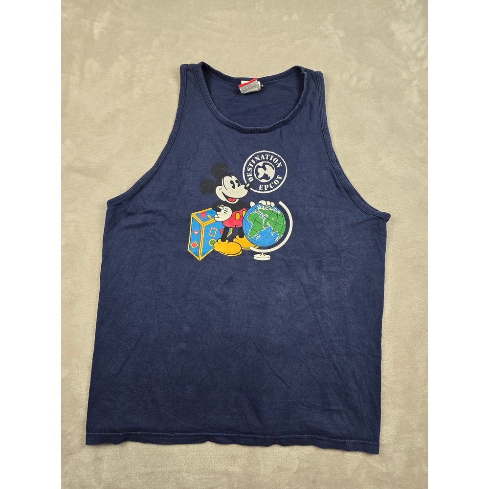 Vintage Disney Mickey Inc Tank Top Mens S/M Blue Destination Epcot Mickey Mouse
